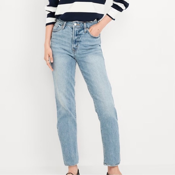 Old Navy OG Straight 10 Jeans High Rise Buttonfly Light Blue Stonewash Slimming - Picture 1 of 7